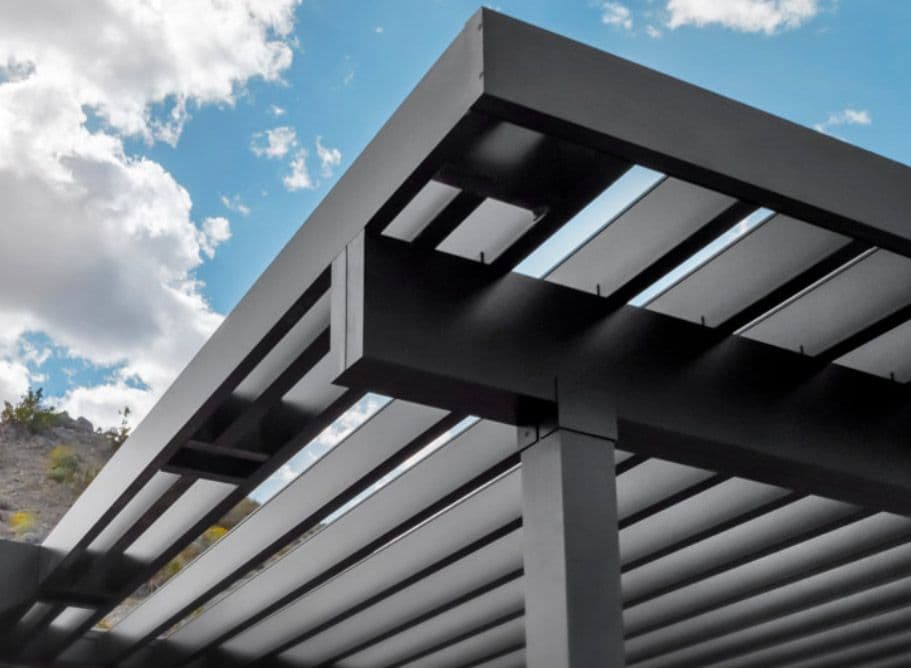 A view from below a TimberTech aluminum deck frame.