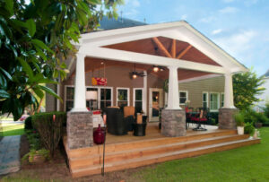 a beautiful front porch built with composite decking