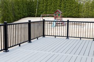 Gray & black composite deck with tree view 